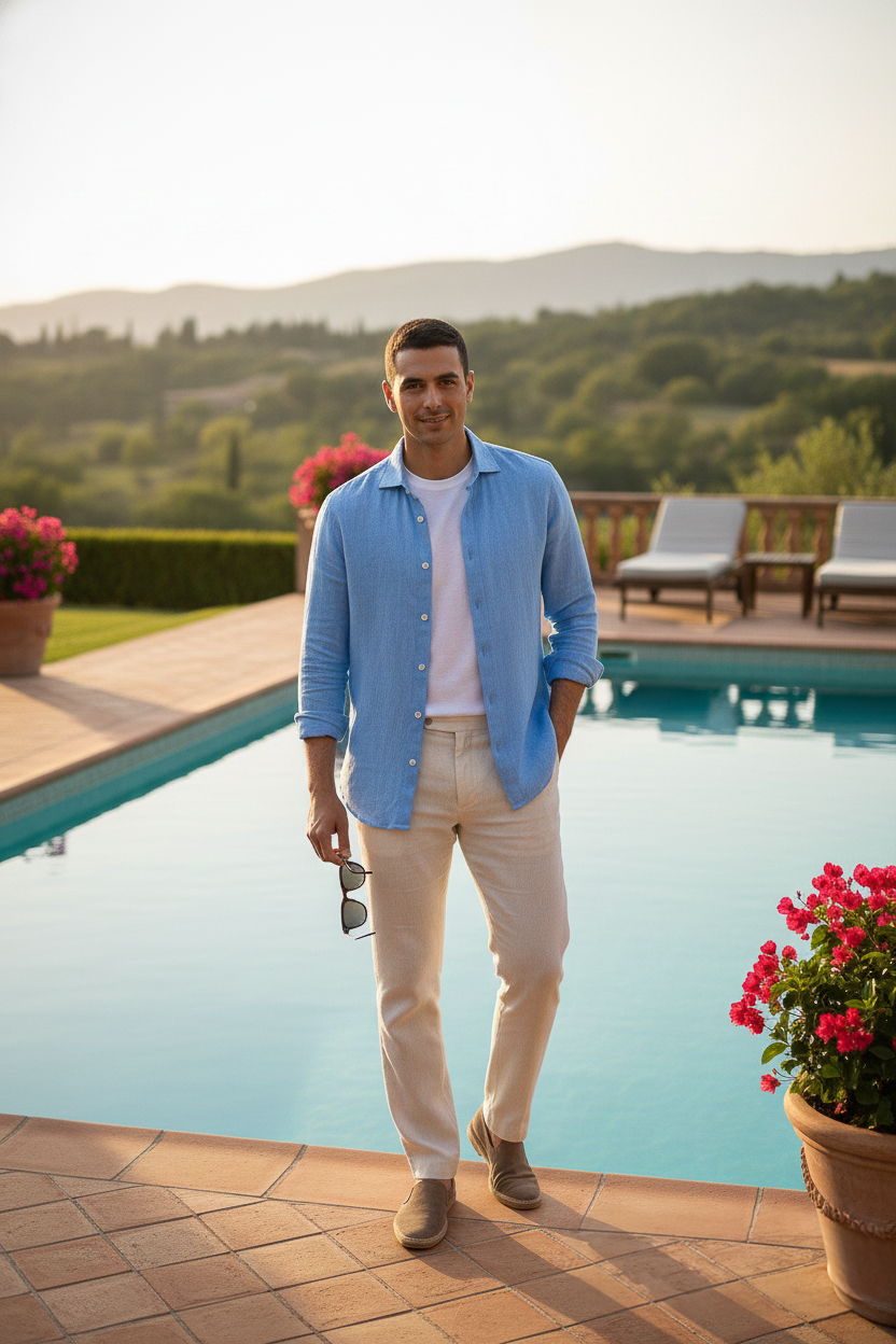 premium sky blue european linen shirt — by le kane premium sky blue european linen shirt — by le kane