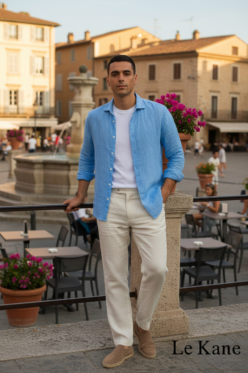 premium sky blue european linen shirt — by le kane premium sky blue european linen shirt — by le kane